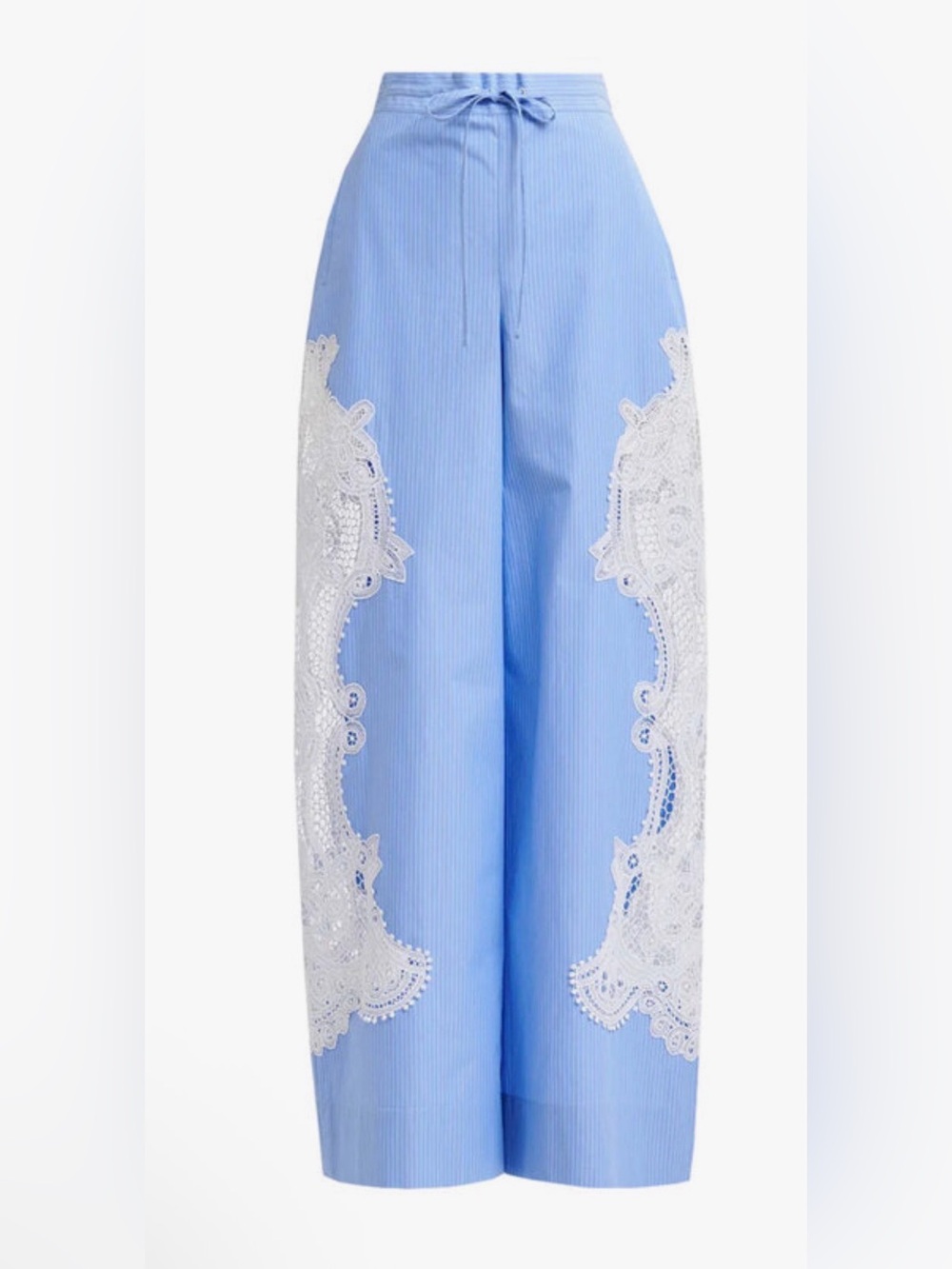 Essential Antwerp Blue Wide-Leg Pants with White Lace Appliqué; adj waist XS-S